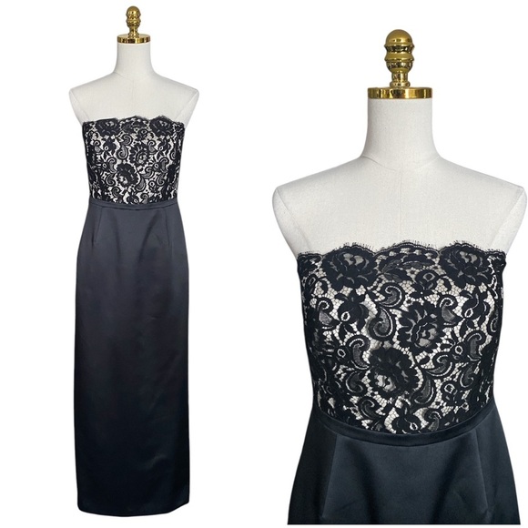 ANN TAYLOR  Strapless Black Satin & Lace Top Long Prom/Evening Gown Dress Size 6 - Picture 4 of 8